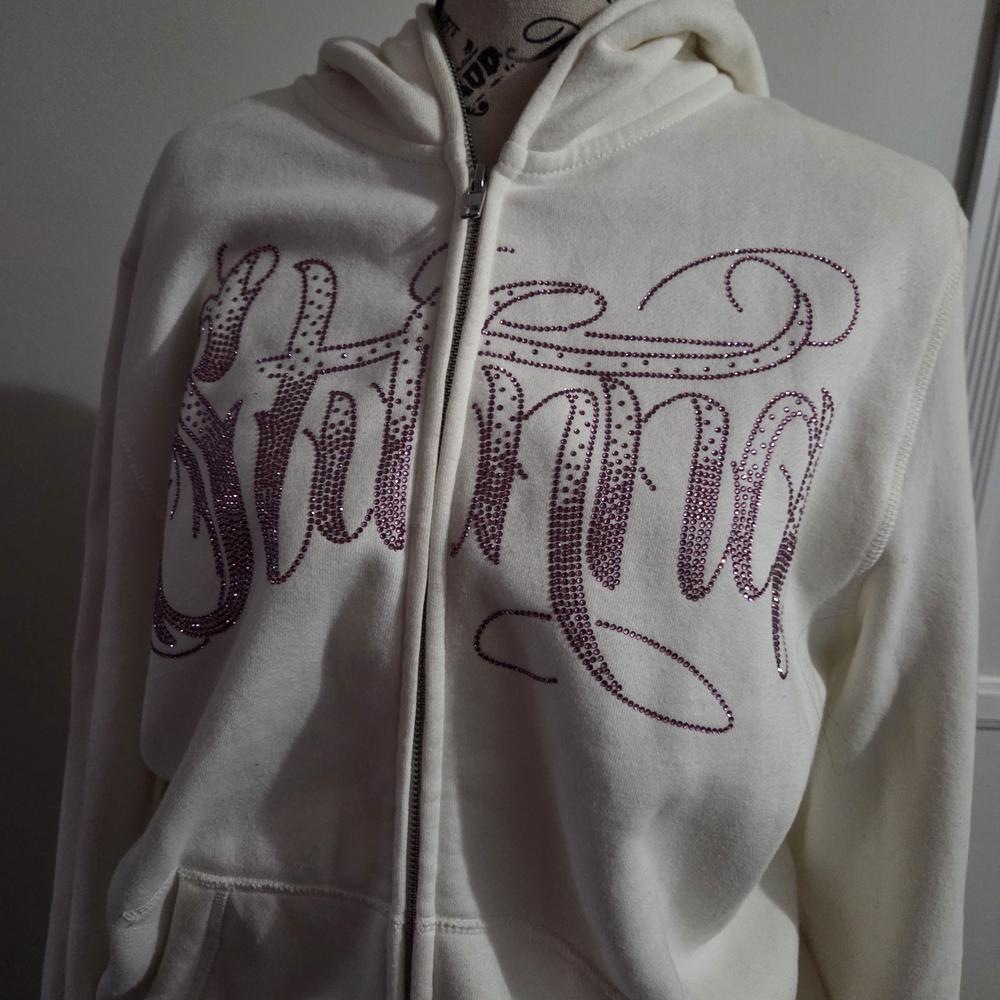 Women's Cream Hoodie with "Stunna" Purple/ Pink Accents